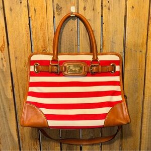 Micheal Kors Cancas And Leather Satchel
